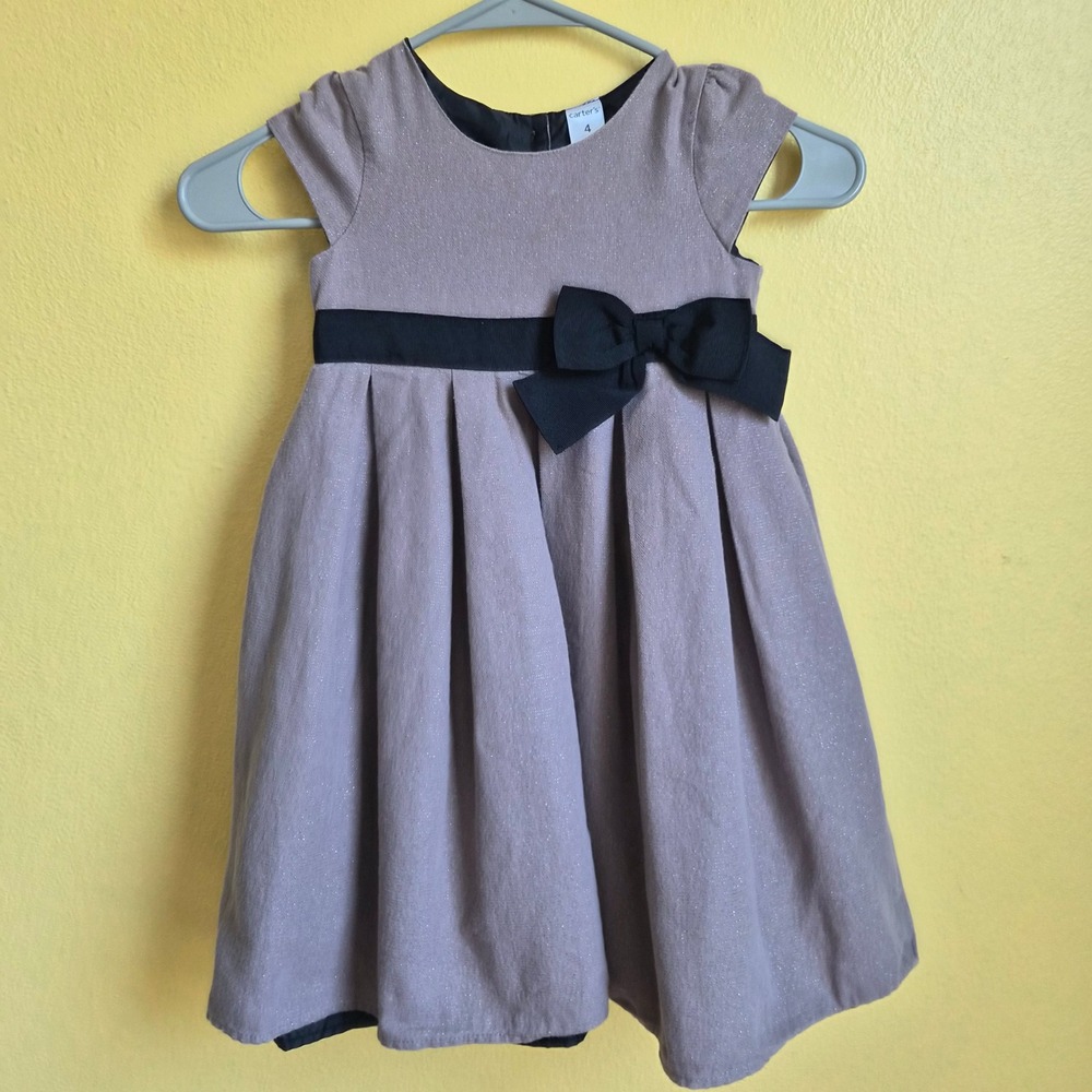 Carter's Dress Toddler 4 Taupe Excellent Metallic Bow Party Formal 271A263